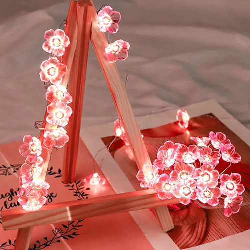 Guirnalda De 20 Luces Led Con Forma De Flor De Cerezo Rosa P