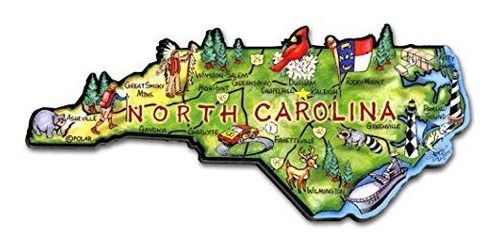 North Carolina Souvenir Artwood Map State Magnet