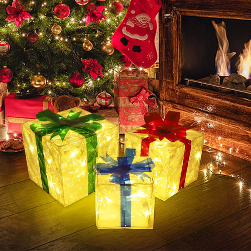 F Caja De Regalo/juego De Luces Navideñas De 3 Piezas
