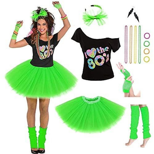 Mujer De 80's Trajes Con Accesorios Set Verde Tutu 59h4p