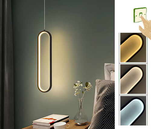 Colgante Led Moderno Ovalado Minimalista Con Cabecero Negro