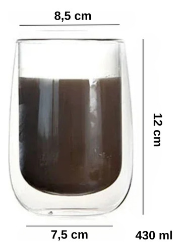 Set 2 Tazas/vasos Para Café De Vidrio Doble Pared 430ml