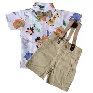 Conjunto Tematico Safari Branco Bebe Roupa Menino Festa