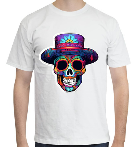 Playera Colorida - Santa Muerte Sombrero - Día De Muertos