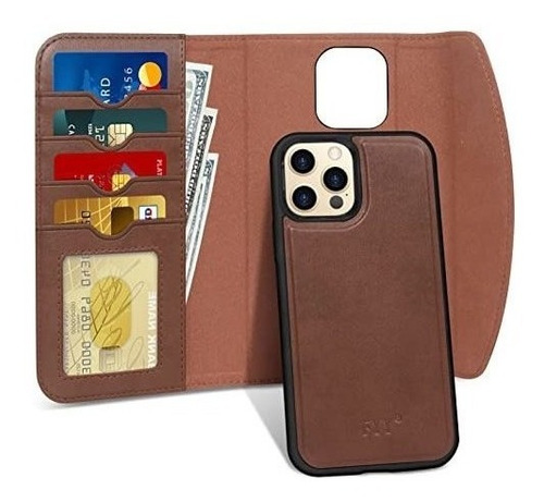 Funda Compatible Con iPhone 13 Pro Max Tarjetero Marron