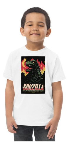 Polera Unisex Infantil Godzilla Fuego Algodon Estampado