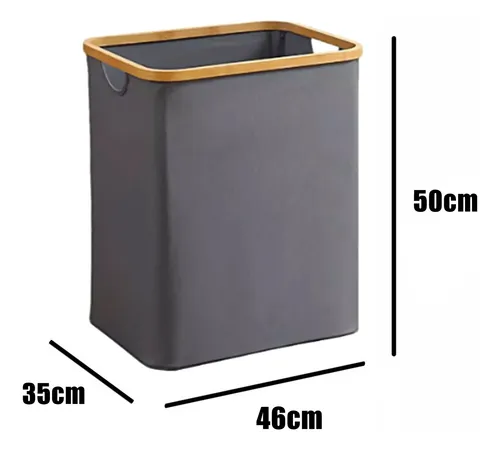 Cesta Ropa Sucia Canasto Plegable Gris Borde Bambu Cuadrado