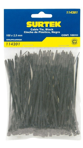 Cinchos Plásticos 100x2.5mm Tensión 8kg 100 Pzs Surtek