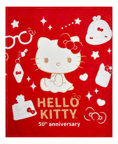 Cobertor Frazada Hello Kitty 50 Aniversario - Providencia Color Rojo Diseño de la tela Hello Kitty 50 Años