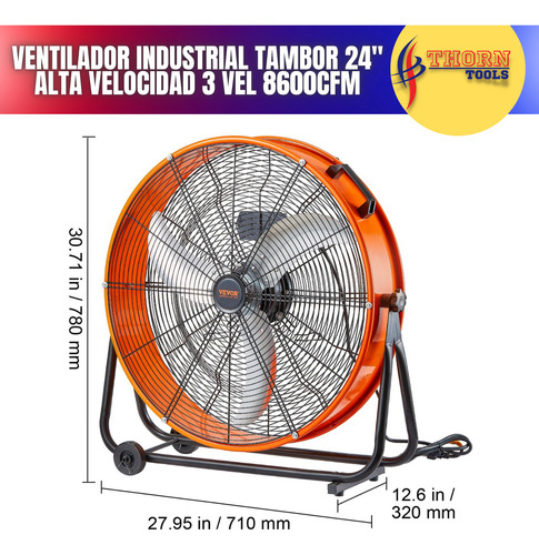 Ventilador Industrial Tambor 24 Alta Velocidad 3vel 8600cfm
