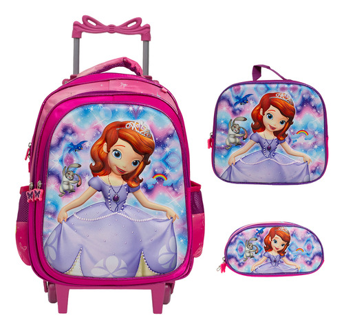 Kit Mochila Infantil Princesa Sofia Rodinha Envio Imediato