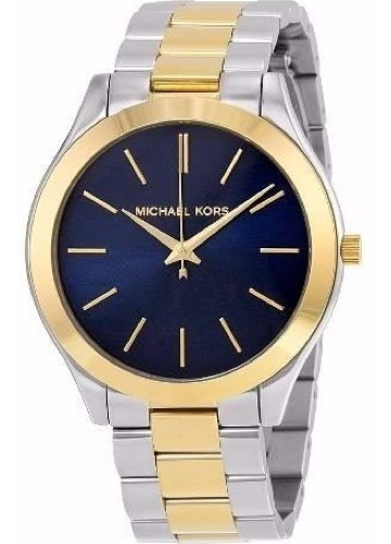Relógio Michael Kors Mk3479 Slim Runway Misto Dourado Azul Cor Da Correia $$$ Cor Do Bisel Não Cor Do Fundo
