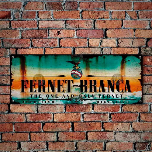 Cartel Antigua Bebida Deco Quincho Fernet Branca 15x40cm