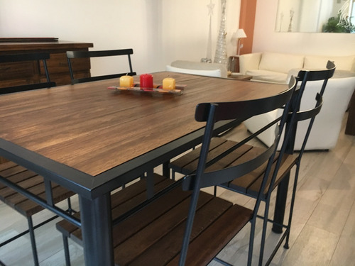 Imagen 4 de 6 de Mesa Comedor Sillas Hierro Forjado Industrial 140x80 Campo