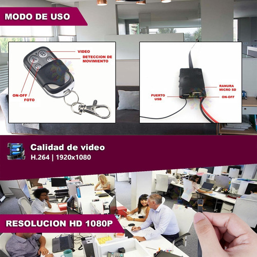 Mini Camara Espia Oculta Seguridad Full Hd Microfono Bateria Grabacion Video Para Colocar Memoria Micro Sd Control