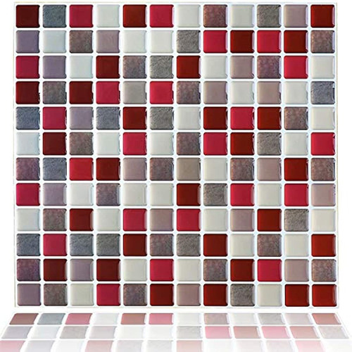 Adhesivo Decorativo Azulejos Mosaico 3d 23.6x23.6cm Rojos