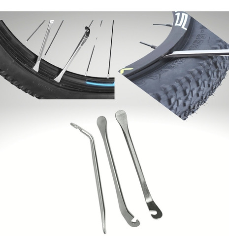 Imagem 2 de 10 de Kit Espatula Aço P/trocar Pneu 3pcs Ferramenta Bike 29