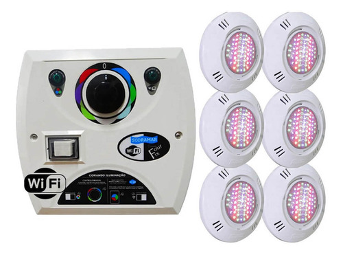 Kit 6 Led Piscina Sodramar Rgb Colorido Smd 5w Central Wifi 110V/220V