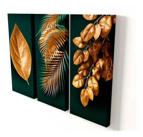 Quadro Folhas De Midas 3 Pç 135x90cm | Moldura Interna