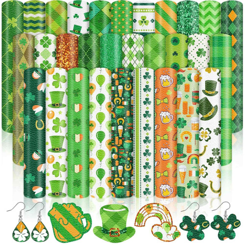 30 Hoja Piel Sintetica Para Dia San Patricio Diseño Trebol