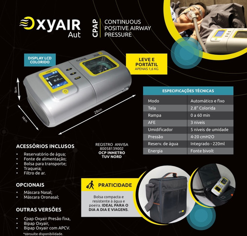 Cpap Automático Oxyair Cmos Drake C/ Filtro E Umidificador