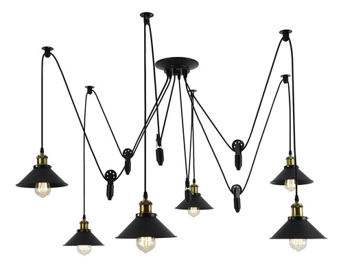 Lámpara Colgante De Polea Con 6 Luces Ajustable Para