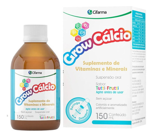 Grow Cálcio 150ml Vitaminas E Minerais Sabor Tutti-Frutti