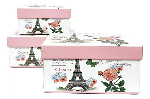 Set X3 Cajas De Cartón Para Regalo 3 Tamaños Torre Eiffel