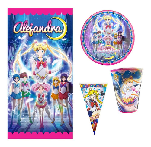 Sailor Moon Eternal Fiesta 10 Niños Vasos Platos Dulceros 