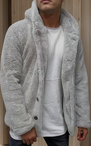 Casaco Masculino De Pelúcia Com Bolsos E Capuz