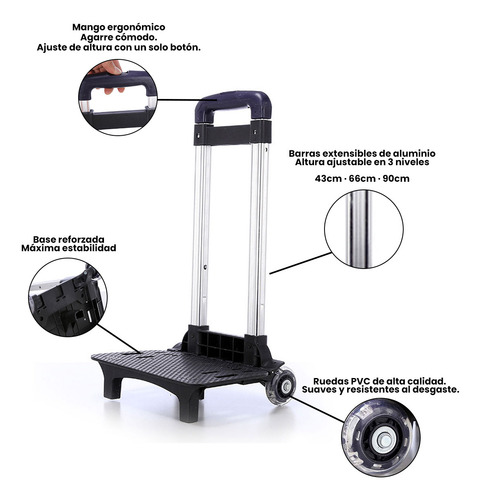 Carrito Carro Plegable Extensible Porta Mochila Compras