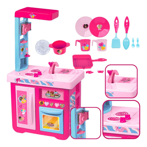 Kit Cozinha Infantil Completa Barbie 14 Acessorios Promoção