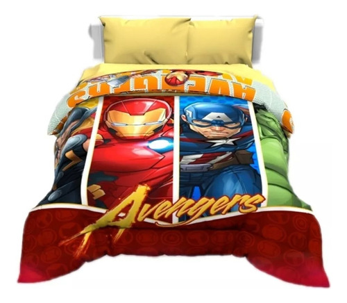 Edredón Matrimonial Avengers Héroes Disney Doble Vista Color Rojo