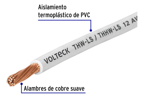 Cable Thhw-ls, 12 Awg, Blanco Rollo 100m, Volteck, 46056