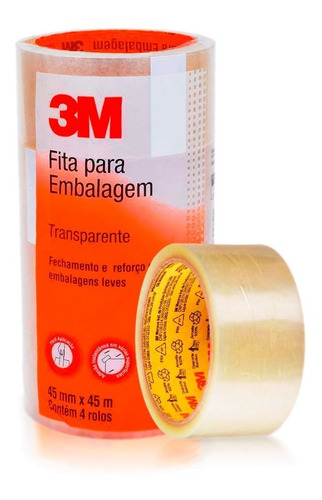 Kit 4 Fita Empacotamento 45x45m Transparente 3m