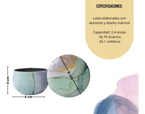 Latas Decoracion Marmol P/ Crear Velas Aromáticas Set 8 Pzs