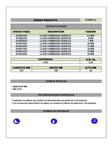 Juego De Llaves Mixtas (5.5 Hasta 24 Mm) X 8 Pzs Sata 09907