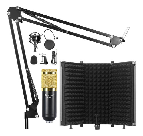 Microfono Condenser Podcast Kit + Escudo Acustico Prm