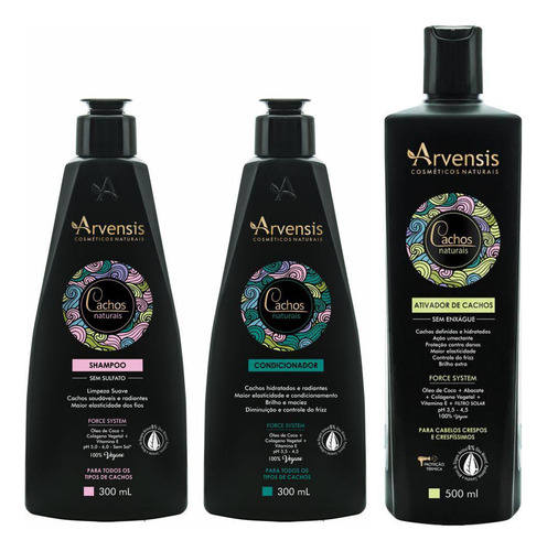 Kit Arvensis Crespos Shampoo Condicionador Ativador 500ml