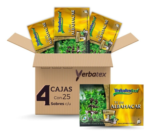 Pack 4 Té De Albahacar Con 25 Sobres Cada Uno Yerbatex