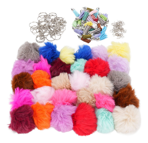 Llaveros Puff Ball Multicolores, Juego De 30 Accesorios Para
