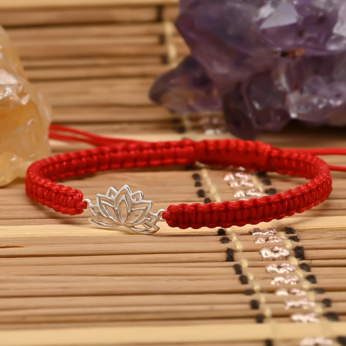 Pulsera Roja Flor De Loto En Plata Fina 950