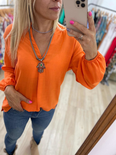 Imagen 2 de 9 de Blusa Cuello Mao Manga Larga De Lino The Big Shop