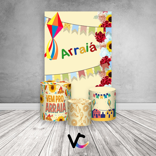 Painel Vertical + Trio De Capas - Arraiá Junino Com Flores Cor Colorido