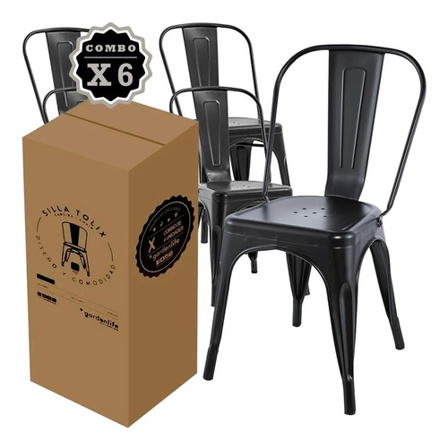 Imagen 5 de 10 de Silla Vintage Tolix, Gl Estructura Color Negro Mate, 6 Unidades, Una Sola Pieza Hierro