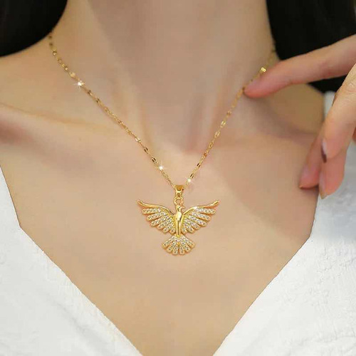 Collar Dije Ave Fénix, Acero Inoxidable, Pedrería De Cristal