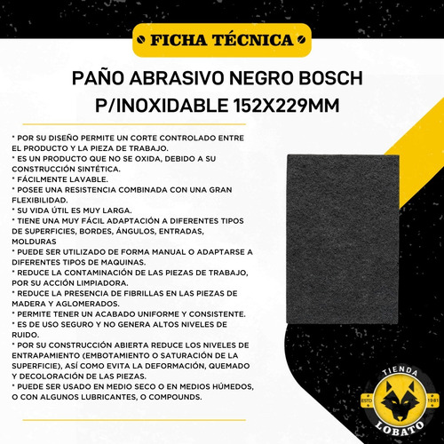 Paño Abrasivo X5 Negro Bosch P/inoxidable 152x229mm Medium S