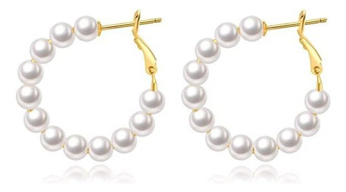 1 Pendientes De Aro De Perlas Para Mujer, Chapados En Oro