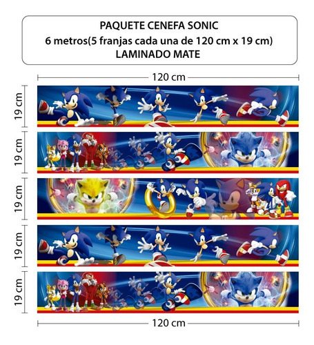 Imagen 2 de 2 de Cenefa Sonic Sega Niños Vinilos Decorativos 6 Mts