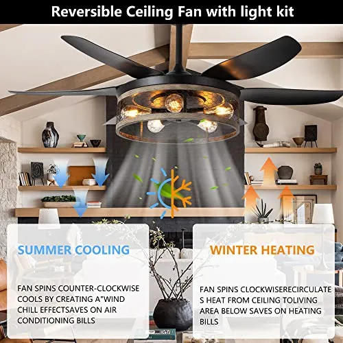 Ohniyou Ventilador De Techo Con Luces Y Mando A Distancia, V
